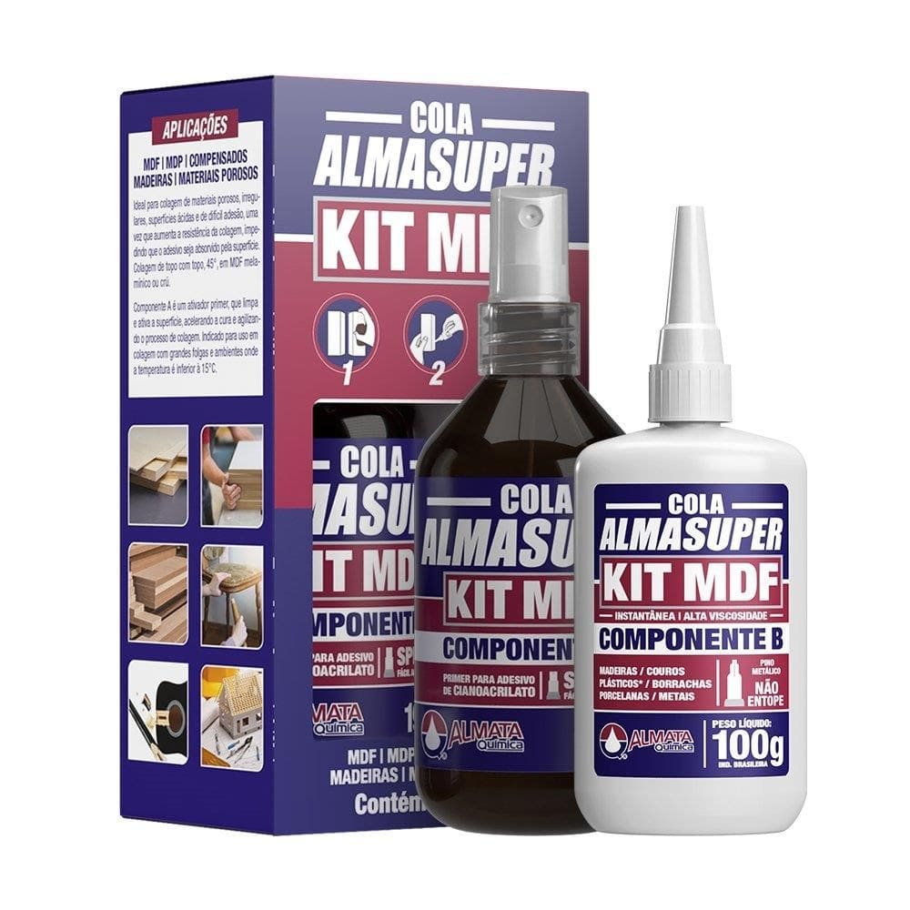 Cola Almasuper Kit MDF Componente A 190ml + Componente B 100g
