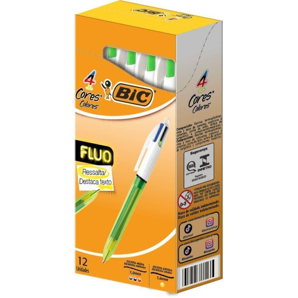 Caneta Esferográfica Bic 4 Cores Fluo 12 unid - Bic