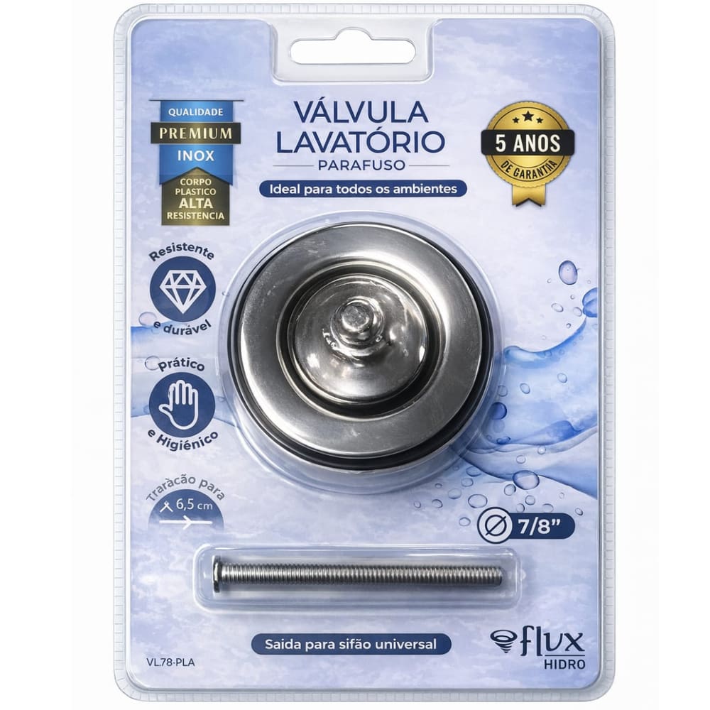 Valvula Lavatorio Escoamento Ralo 7/8 Abs Premium +  Inox Polido Flvx Hidro