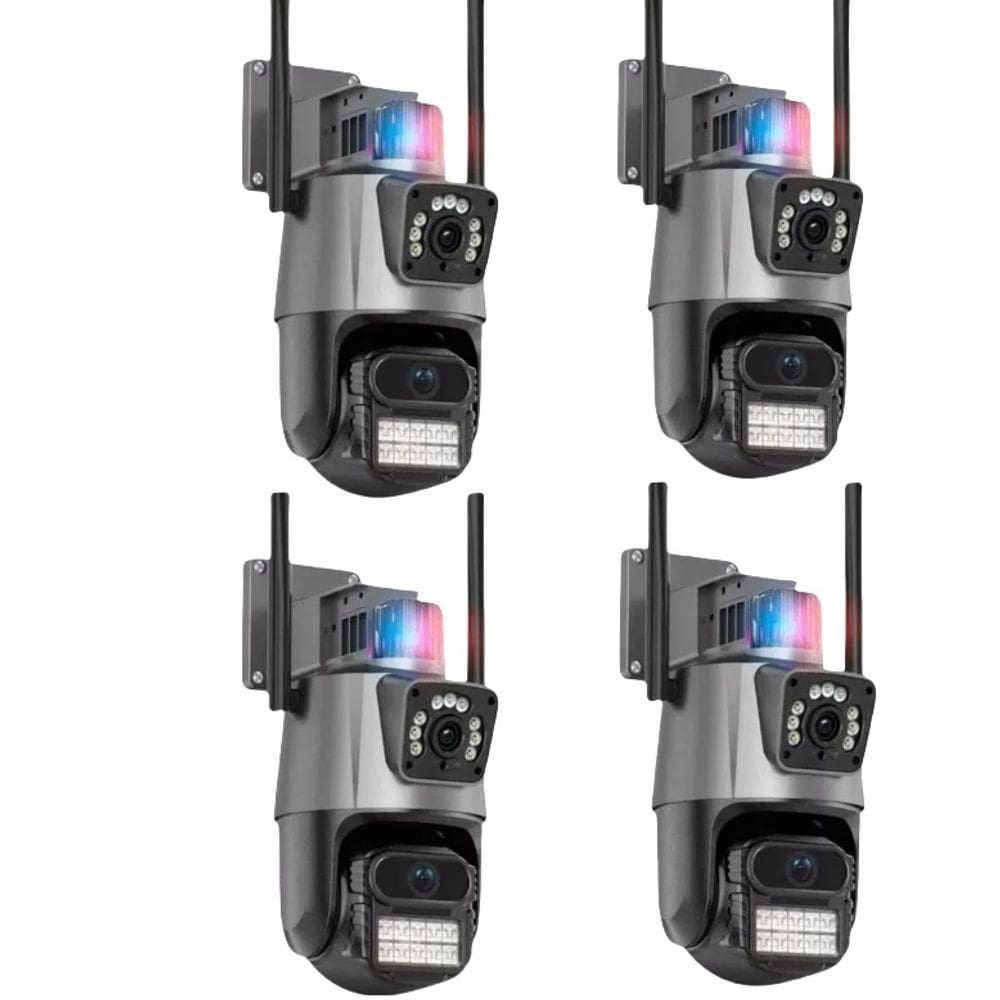Kit Câmera de Segurança Wi-Fi P11 IP 4K 8MP com Sirene Policial para Ambiente Interno Externo Cinza