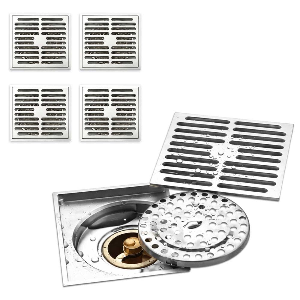 Ralo Inox 10x10 Anti Odor Kit 4 Uni Banheiro Quintal Casa Escoamento Anti Inseto Resistente Seguro
