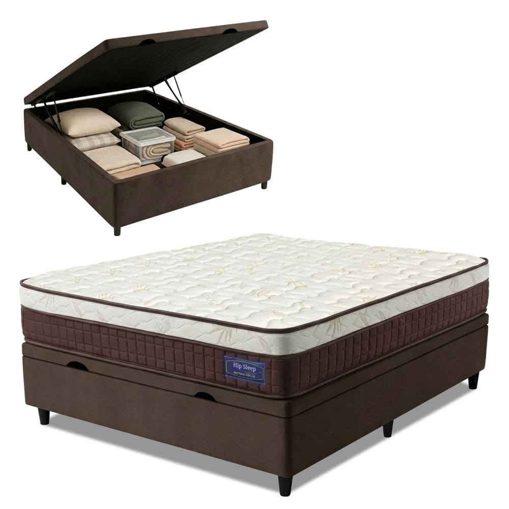 Cama Box Baú Colchão Casal Molas Superlastic Euro Pillow Start 138x188x65cm Apolo