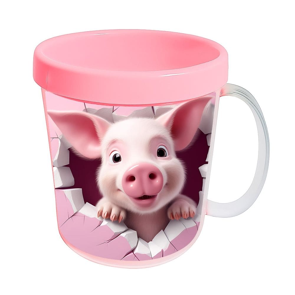 Kit 10 Canecas Acrílicas 350ml Fazendinha Porco Amoroso