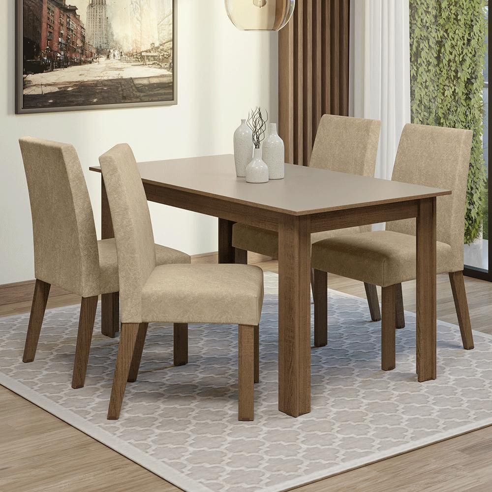 Conjunto Sala de Jantar Lumina Mesa Tampo de Madeira 4 Cadeiras Rustic/Crema/Suede Imperial Madesa