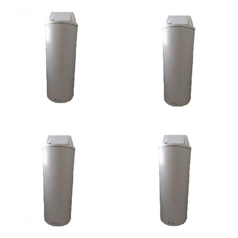 Kit 4 Lixeiras 4 Cestos Alto com Tampa Vai-vem 22L Plástico para Cozinha e Escritório Preto