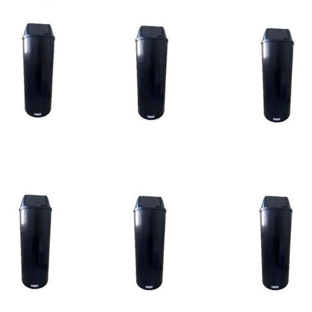 Kit 6 Lixeiras Plásticas Cesto Alto com Tampa Vai-vem 22L em Plástico para Cozinha e Escritório