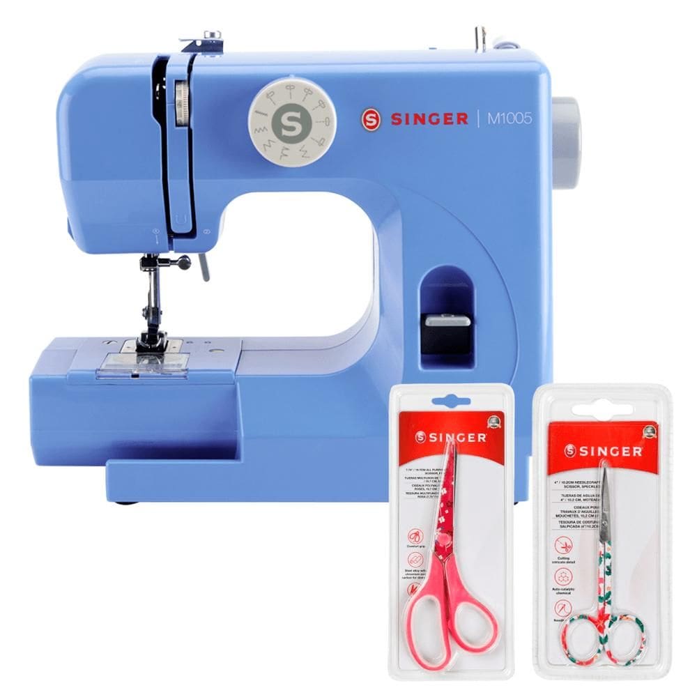 Kit Mini Máquina de Costura M1005 + Tesoura para Artesanato e Tesoura Multiuso Rosa Bivolt