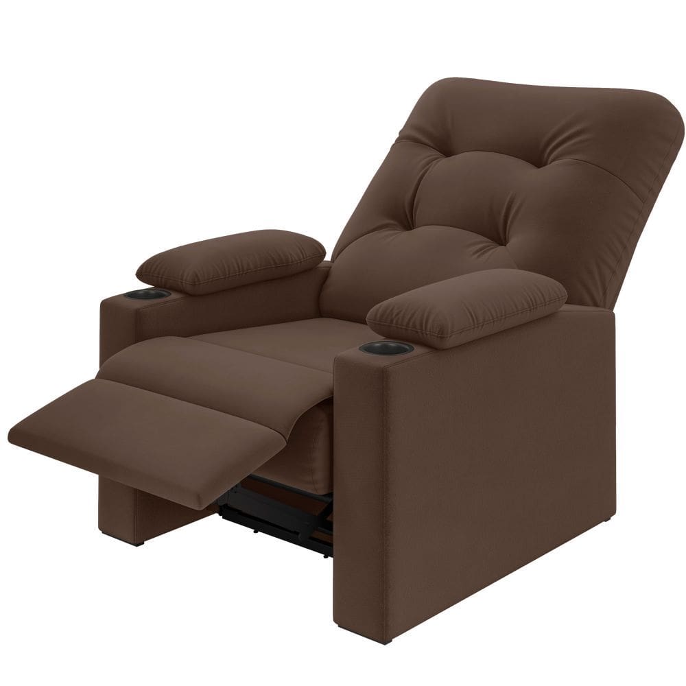 Poltrona Papai Reclinavel Besthouse Coimbra Columbia com porta-copos tecido suede veludo Marrom