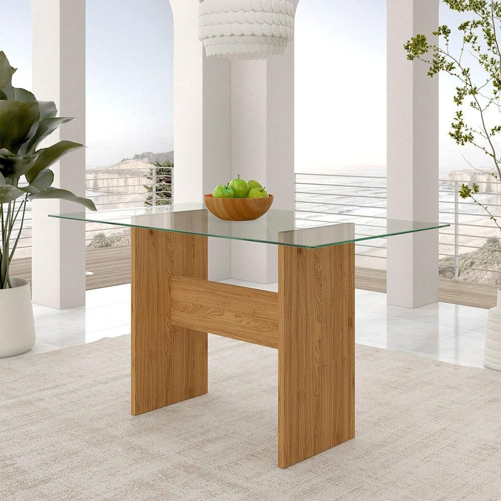 Mesa De Jantar Mdf Avulsa Tampo De Vidro 8mm Luanda Cinamomo -  M.a