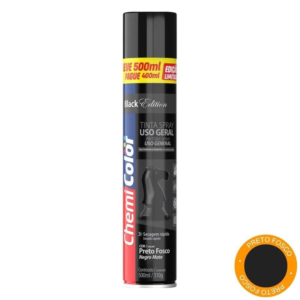 Tinta Spray Chemicolor Uso Geral Preto Fosco 500Ml