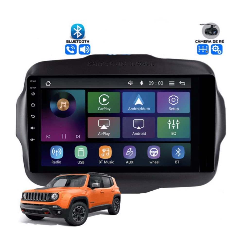 Multimídia MP5 Jeep Renegade PCD Sem Radio Tela 9p Carplay e Android Auto Sem Fio - Roadstar RS-9200BR Pro Line