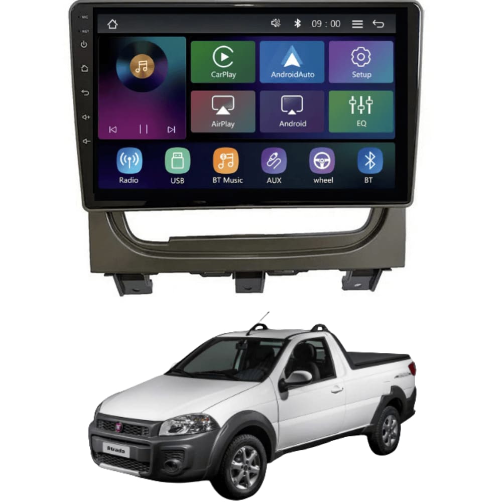 Central Multimídia MP5 Fiat Strada 2013/2019 Tela de 9p Carplay e Android Auto Sem Fio - Roadstar RS-9200BR Pro Line