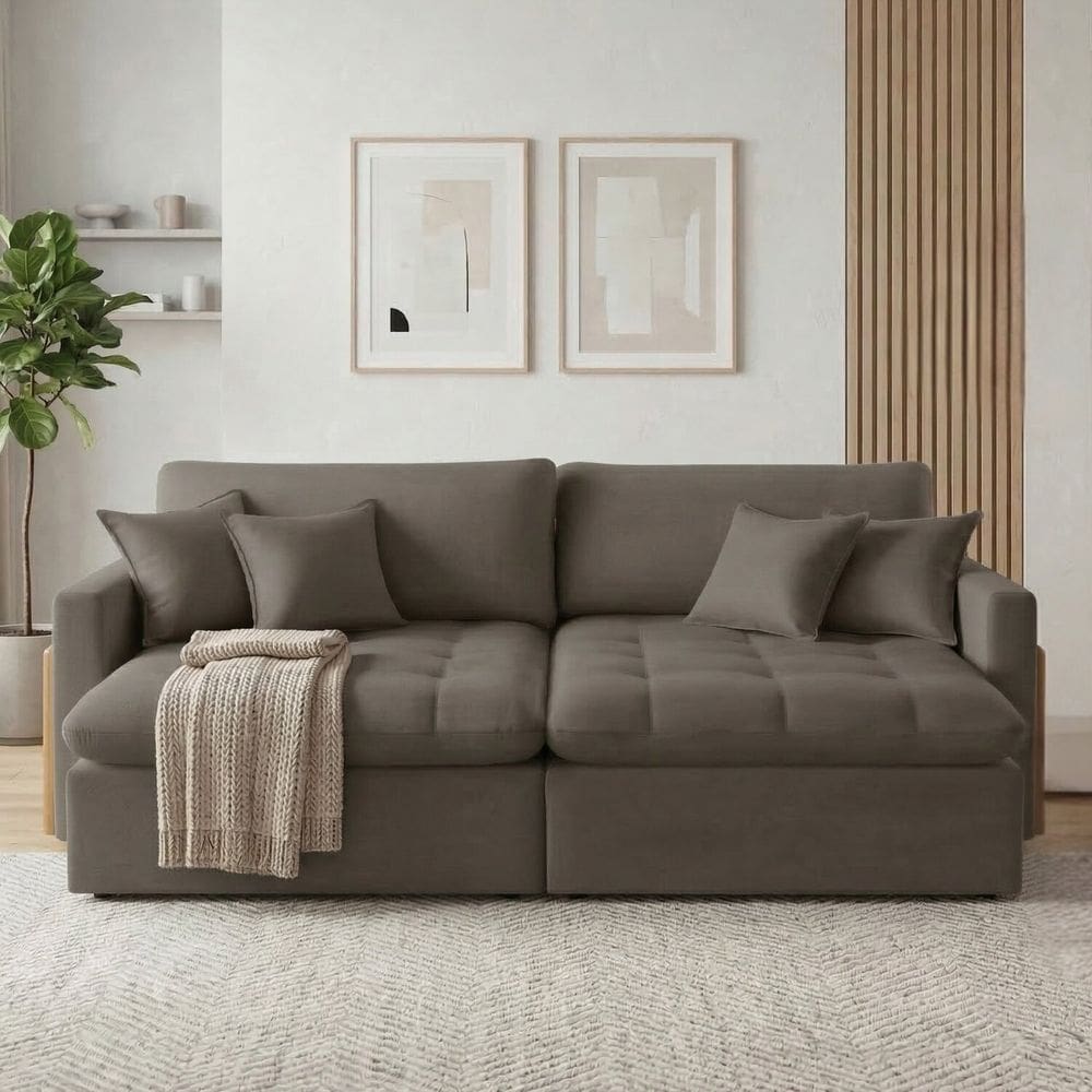 Sofá Cama 3 Lugares Retrátil Reclinável 220cm Veludo com Molas Ensacadas Atena Marrom