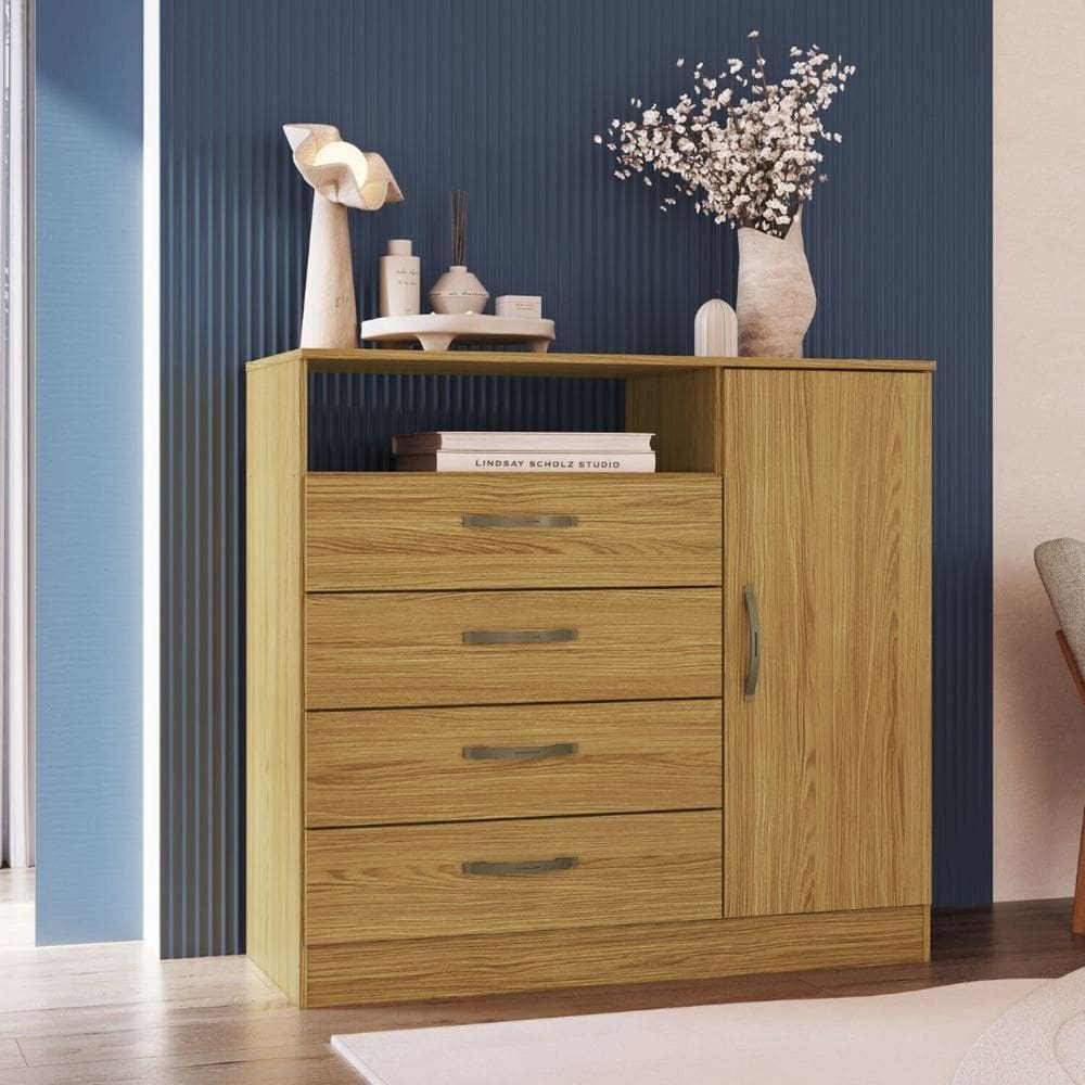 Cômoda para Quarto 1 Porta e 4 Gavetas Ipê