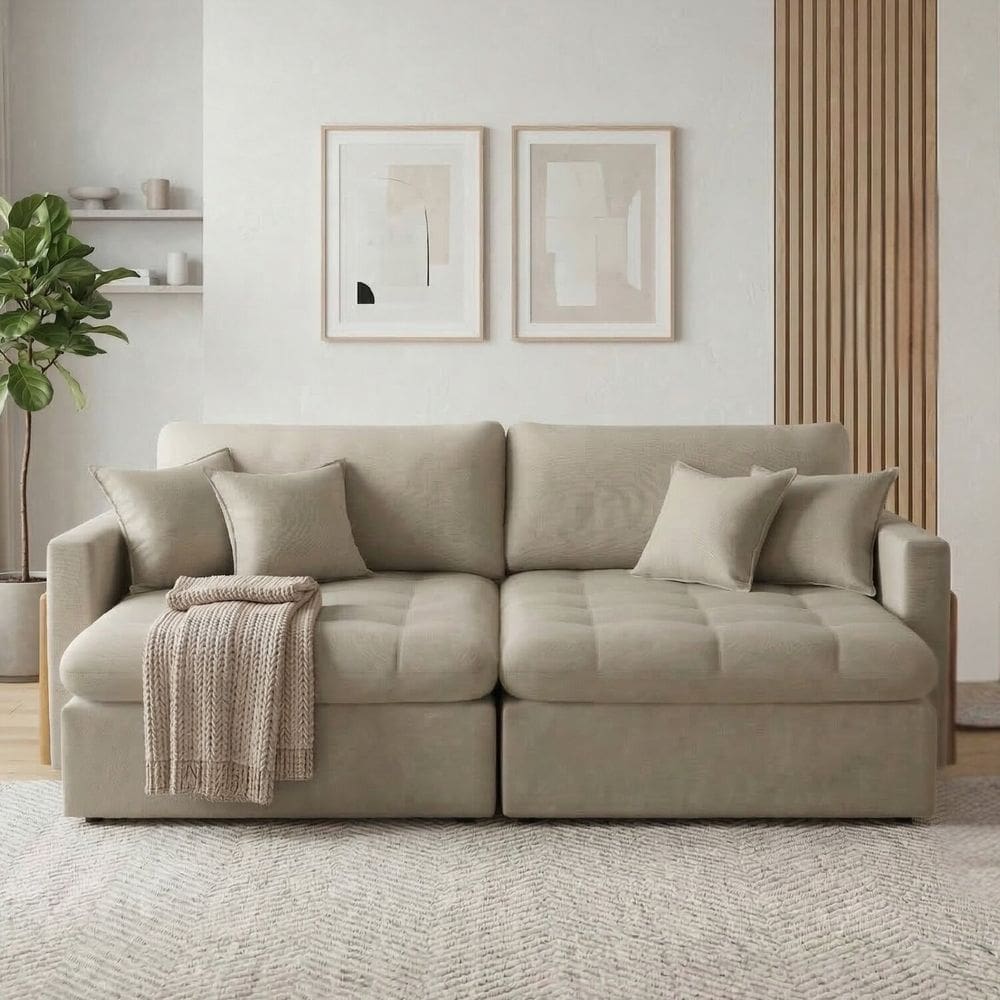 Sofá Cama 2 Lugares Retrátil Reclinável 180cm Linho com Molas Ensacadas Atena Bege