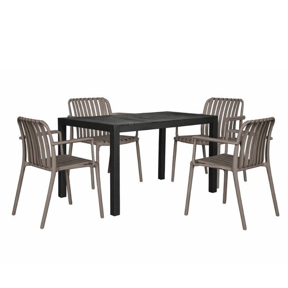 Kit 1 Mesa Creta 140x72cm e 4 Cadeira Tulum em Polipropileno Preteo/Cinza
