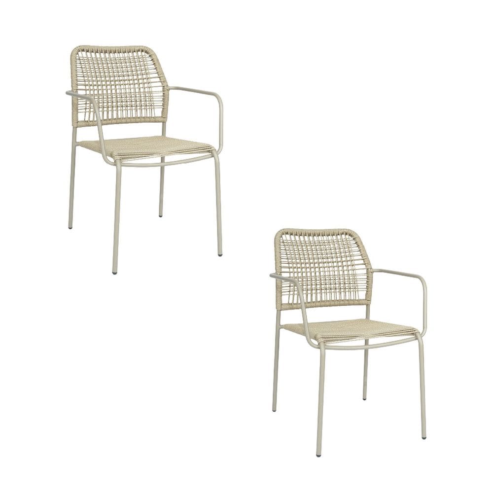 Kit com 2 Cadeiras Aço Carbono e Corda Náutica para Área Externa Copacabana  Cinza