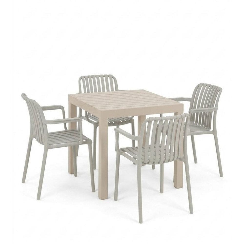 Kit 1 Mesa Creta e 4 Cadeira Tulum em Polipropileno Nude