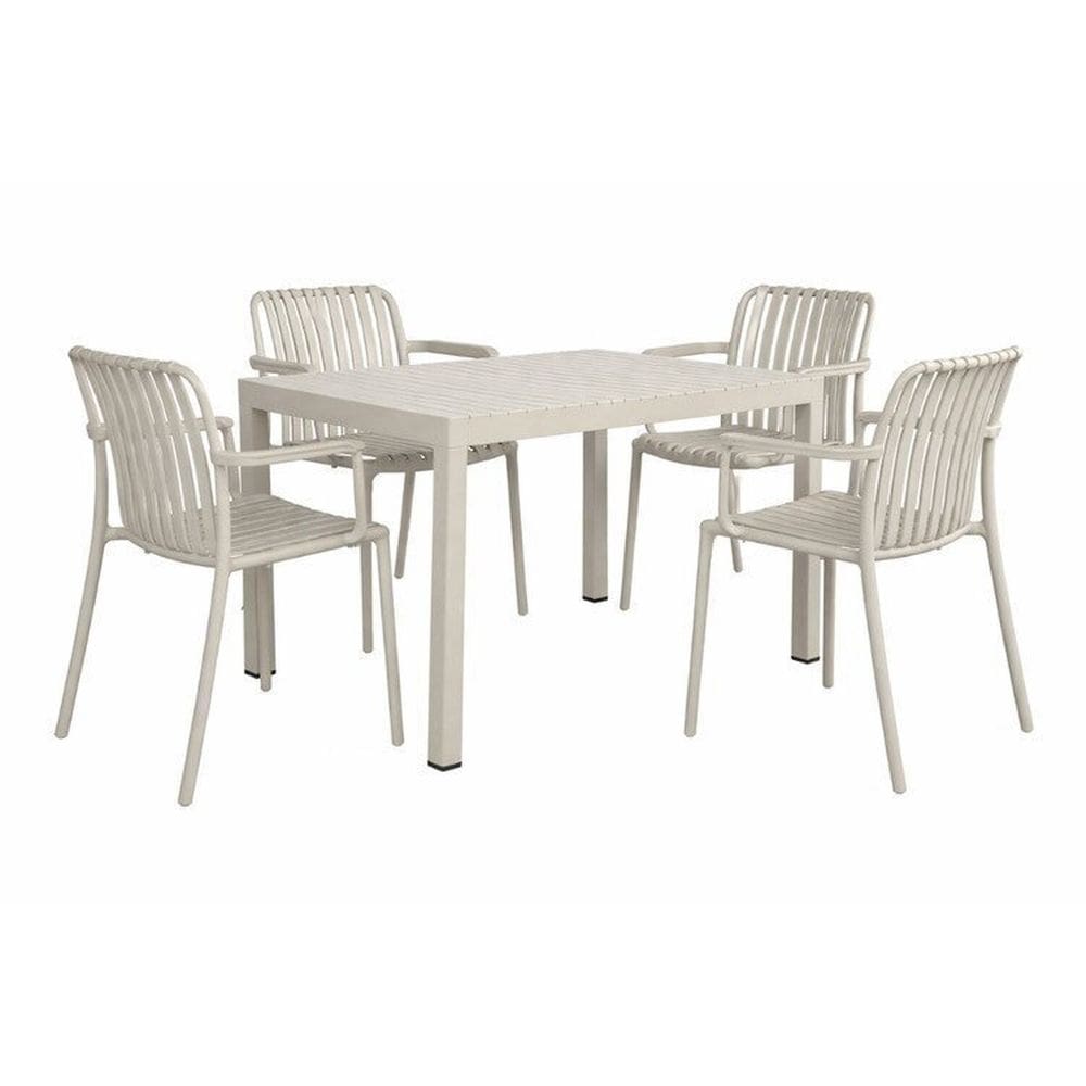 Kit 1 Mesa Creta 140x72cm e 4 Cadeira Tulum em Polipropileno Preto/Nude