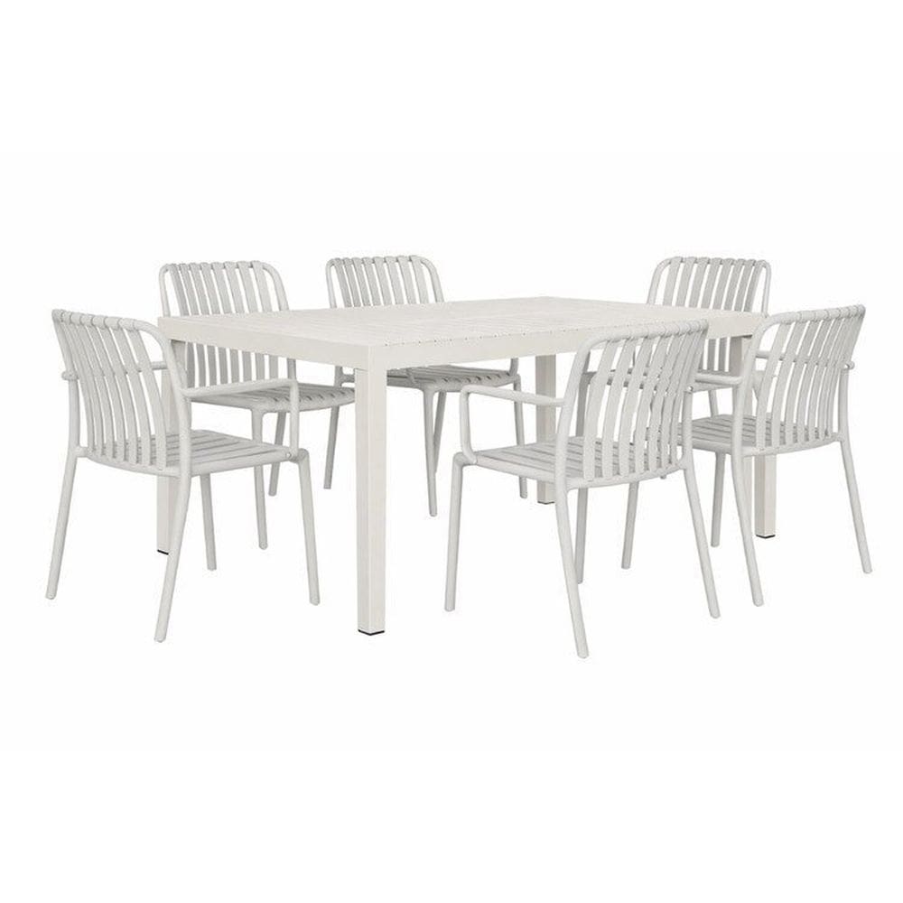 Kit 1 Mesa Creta 140x72cm e 6 Cadeira Tulum em Polipropileno Nude