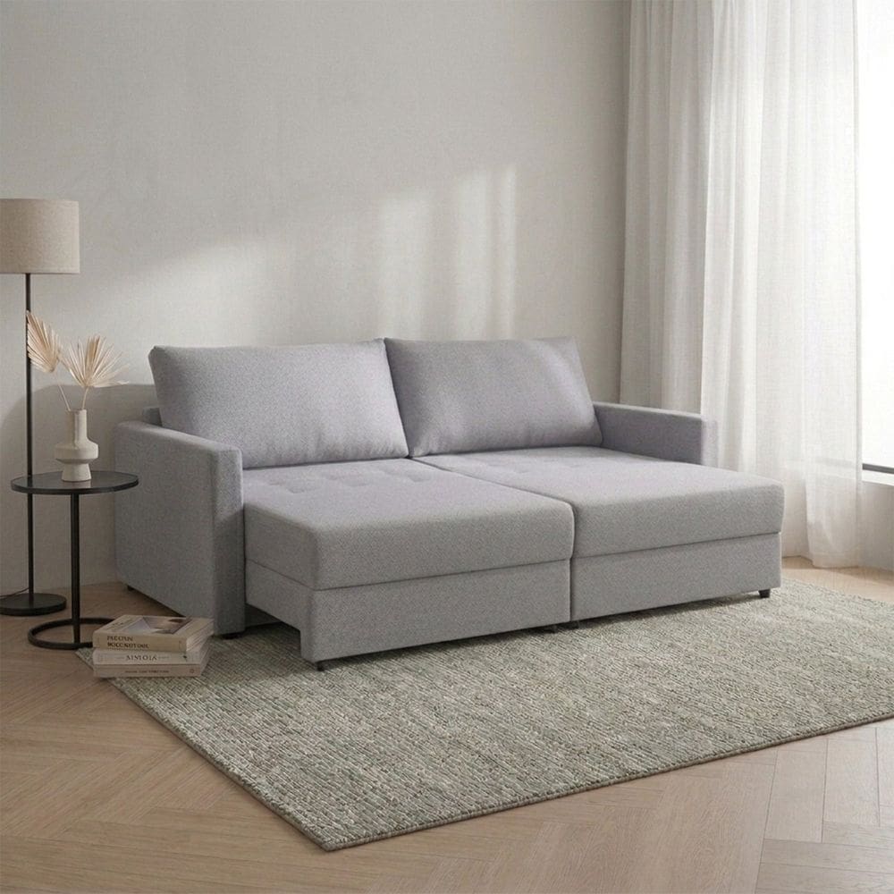 Sofá-cama Retrátil e Reclinável com Baú 2 Lugares 200cm Utila Cinza