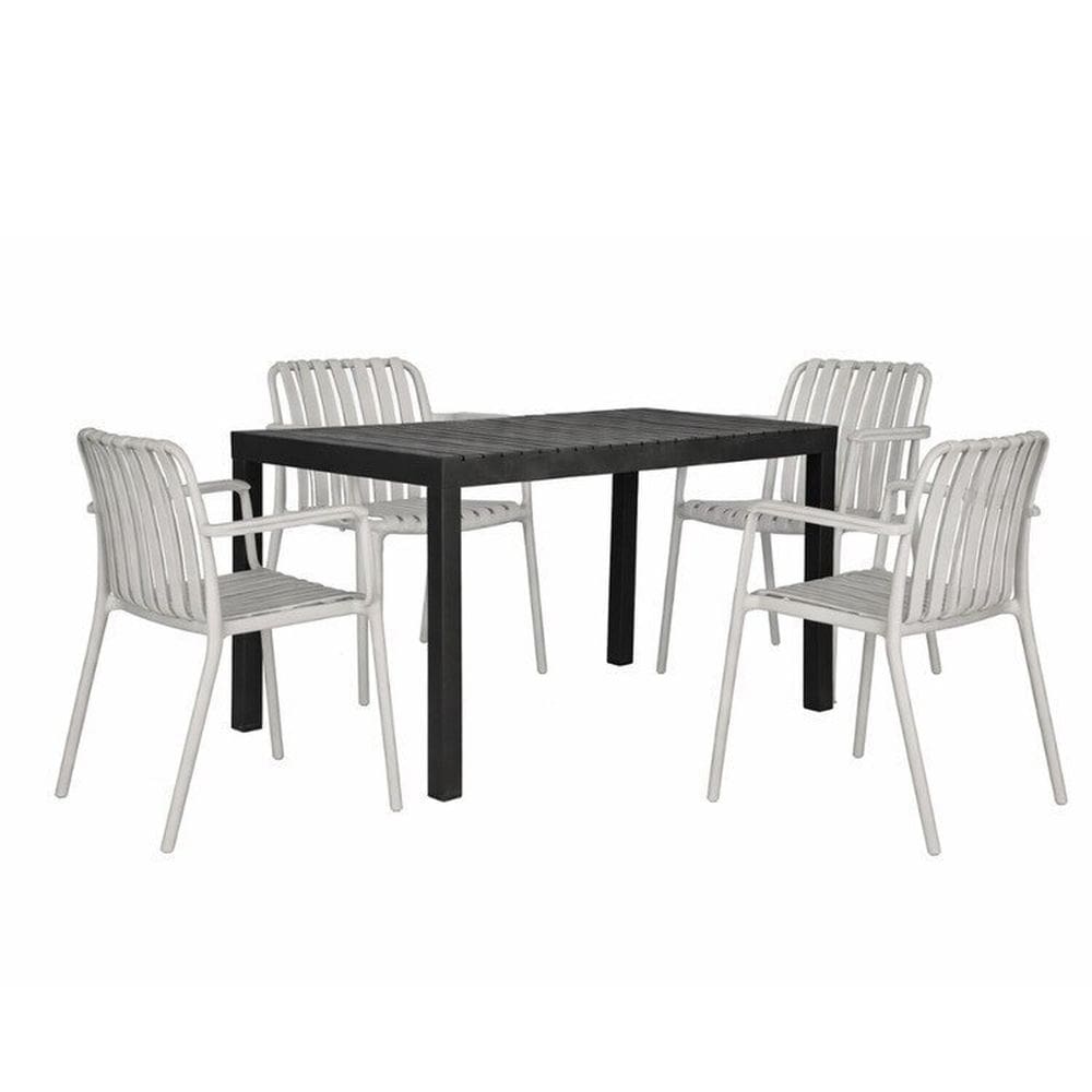 Kit 1 Mesa Creta 140x72cm e 4 Cadeira Tulum em Polipropileno Preto/Nude