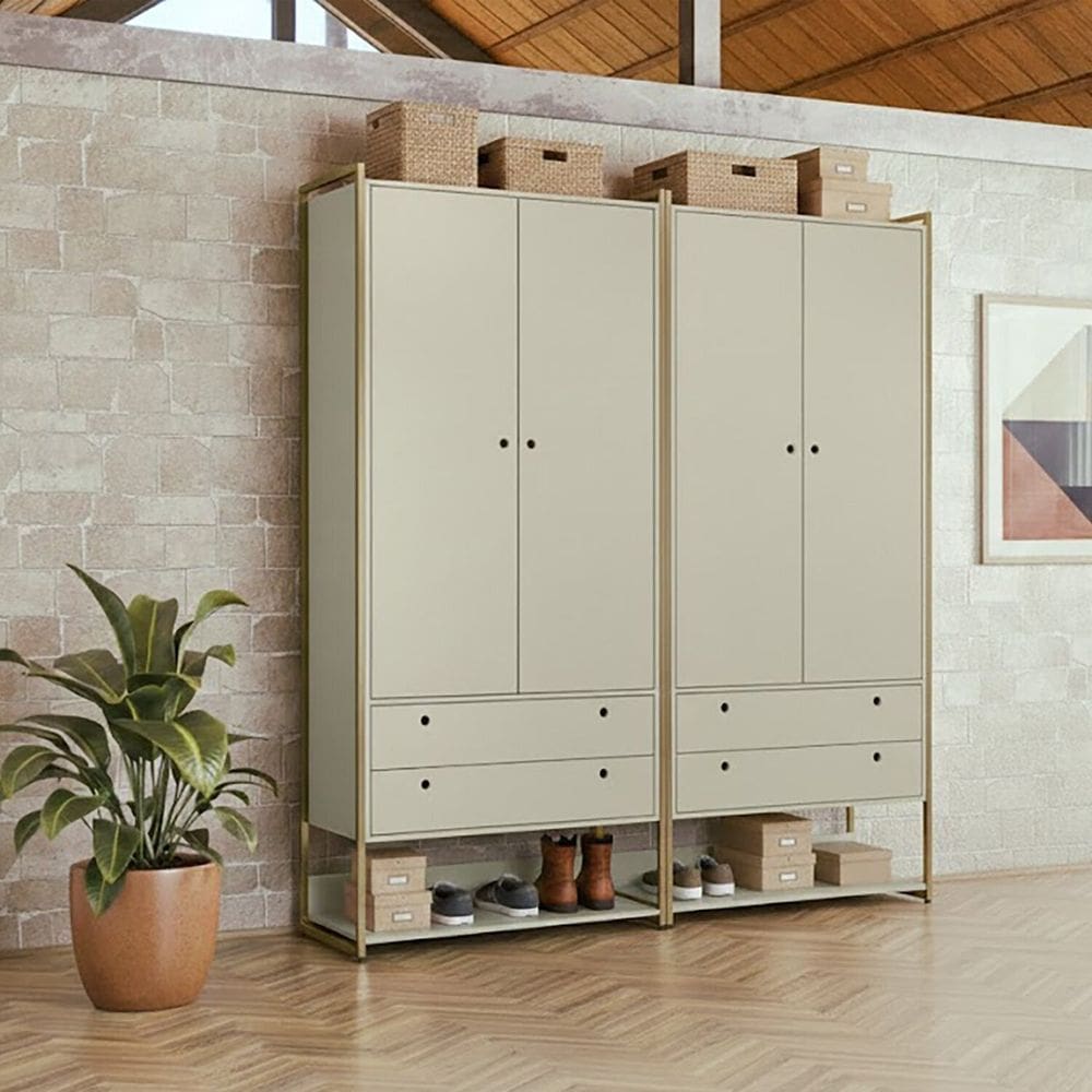 Guarda Roupa Closet Modulado 4 Gavetas 2 Cabideiros Estrutura Metalica 180cm Olivar Off White AC