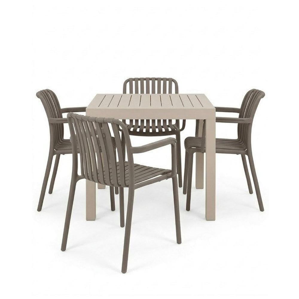 Kit 1 Mesa Creta e 4 Cadeira Tulum em Polipropileno Nude/Cinza