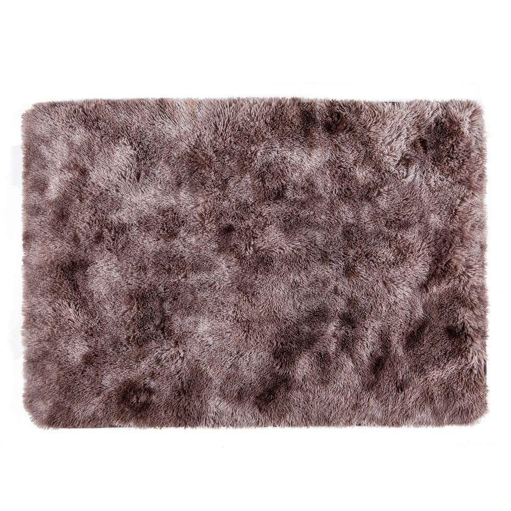 Tapete Para Sala 1,40m X 1,00m Retangular Kazan Mescla Taupe - Felpudo Pelo Alto Macio Com Base Antiderrapante