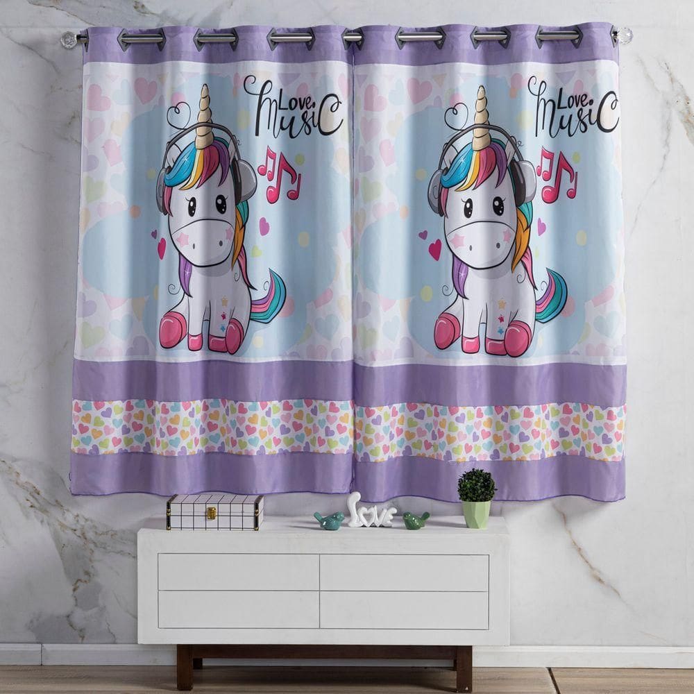 Cortina 2 Metros Para Quarto Estampada Infantil Donuts Unicórnio Lilás/rosa 2,00m X 1,50m Para Varão Simples