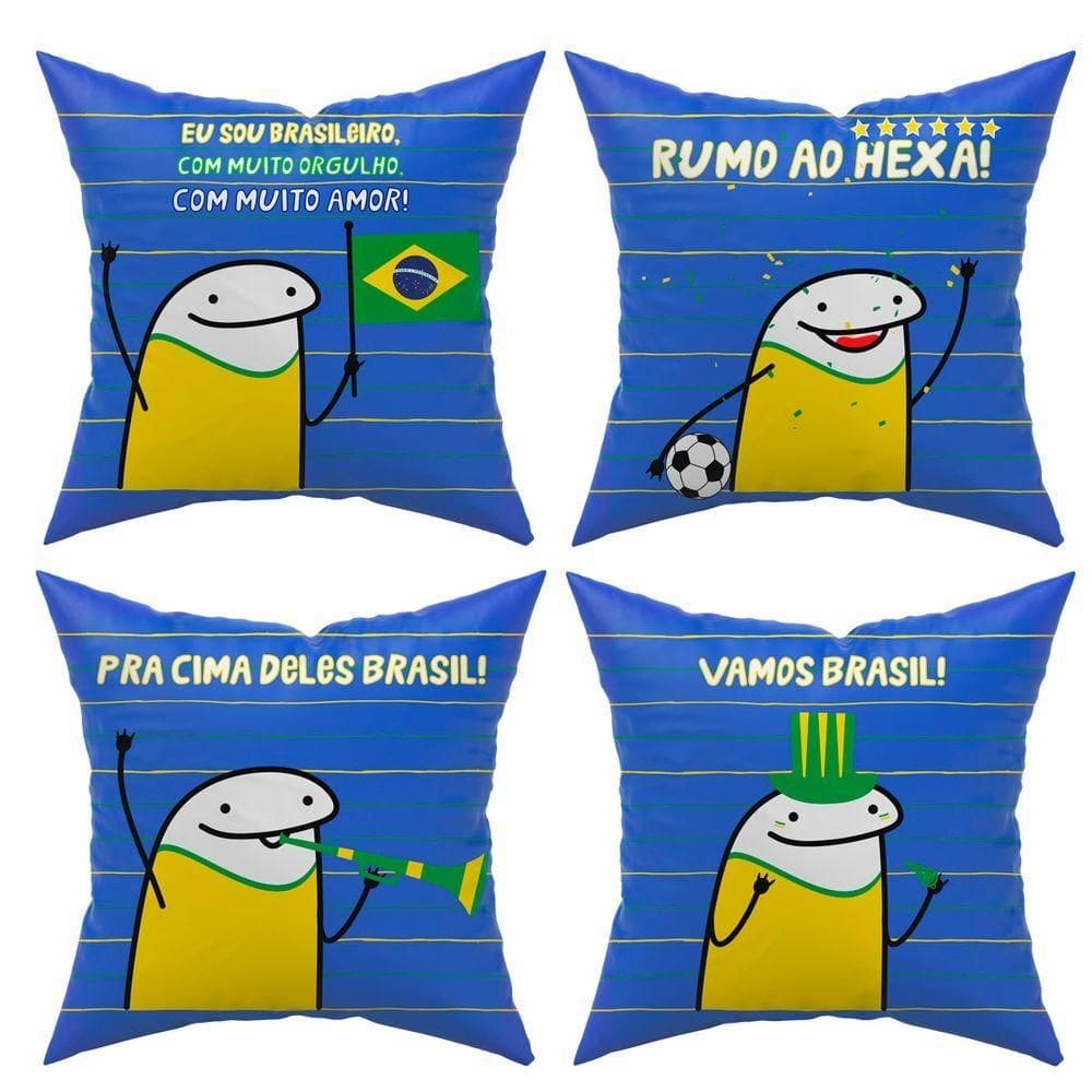 Kit C/ 4 Capas De Almofadas Flork Meme Copa Do Mundo Brasil 45cm X 45cm