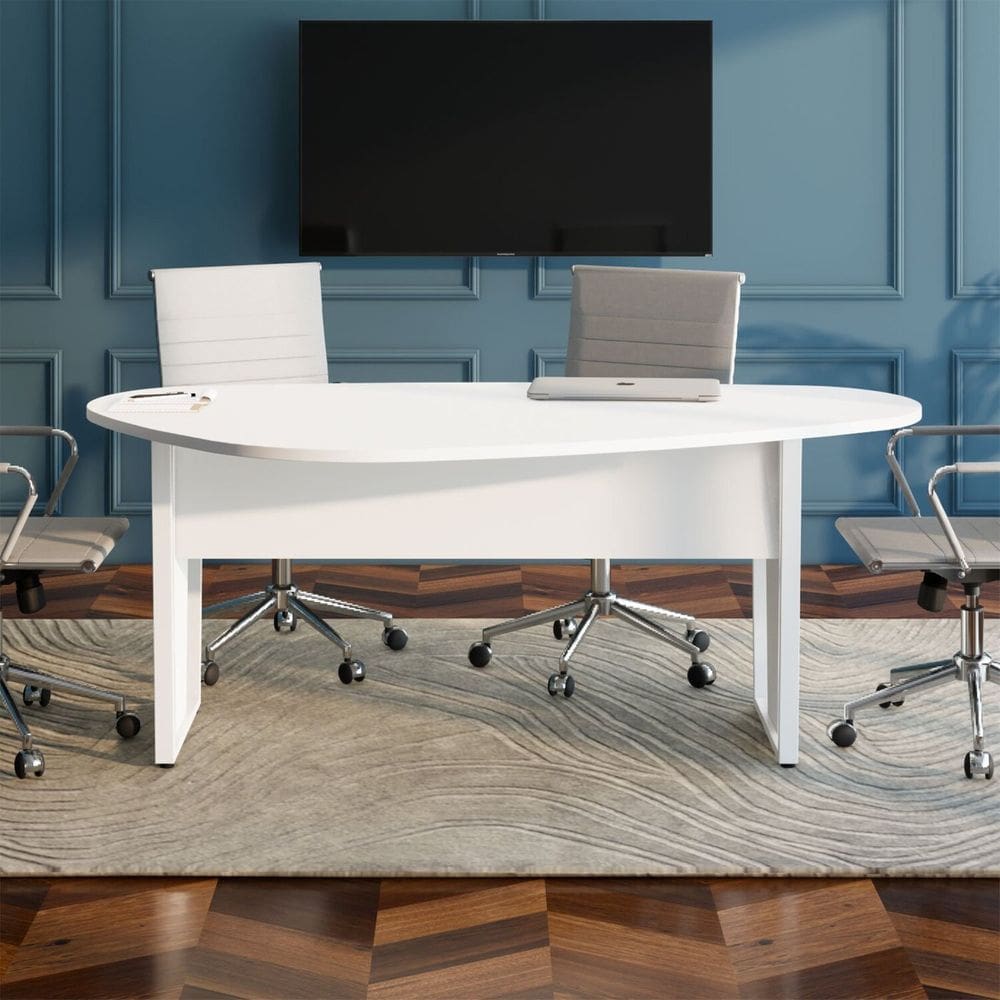 Mesa de Reunião Orgânica 180x105cm com Caixa de Tomadas e Pés em Metal Corporate Branco