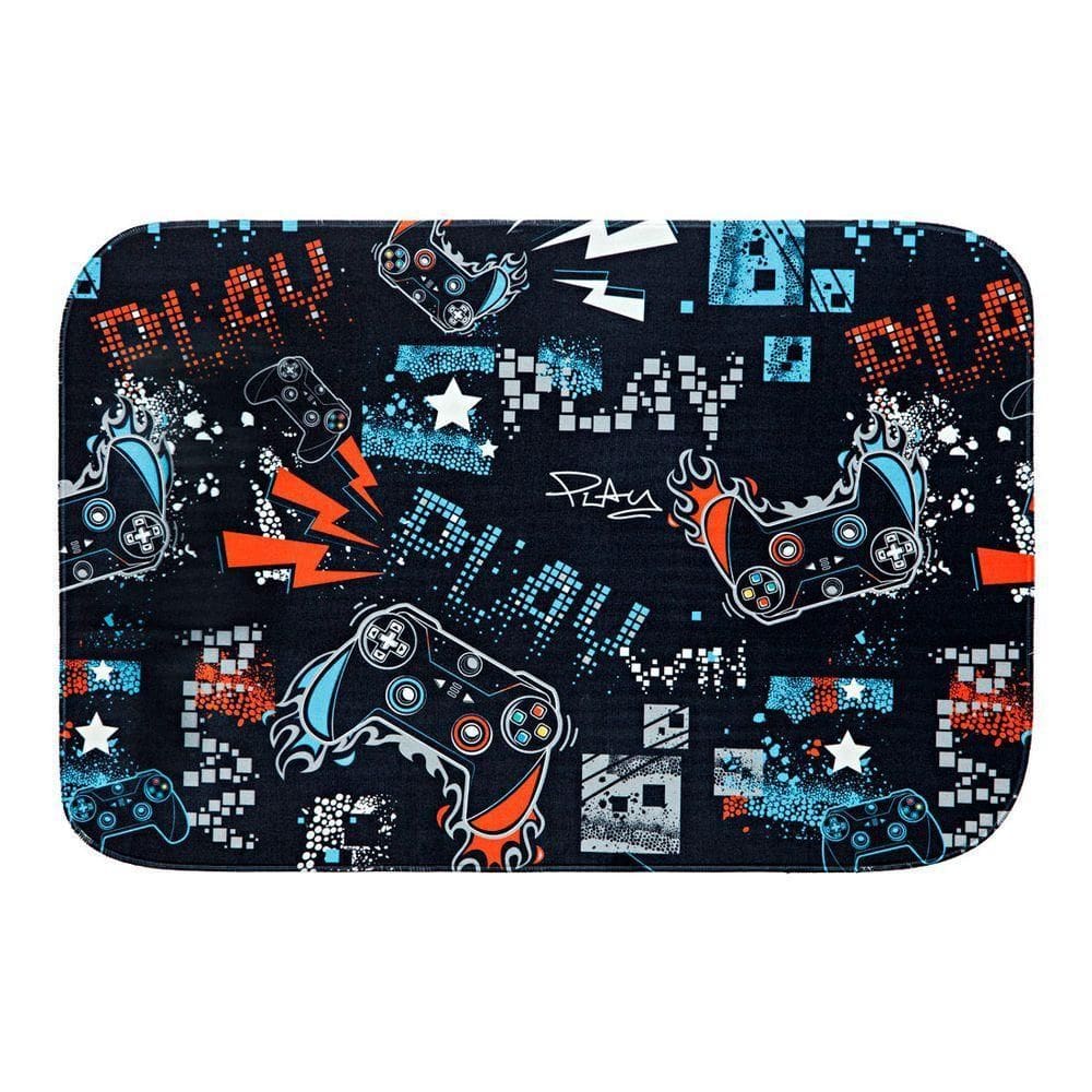 Tapete Para Quarto Estampado Game Win Azul 60cm X 40cm - Base Antiderrapante