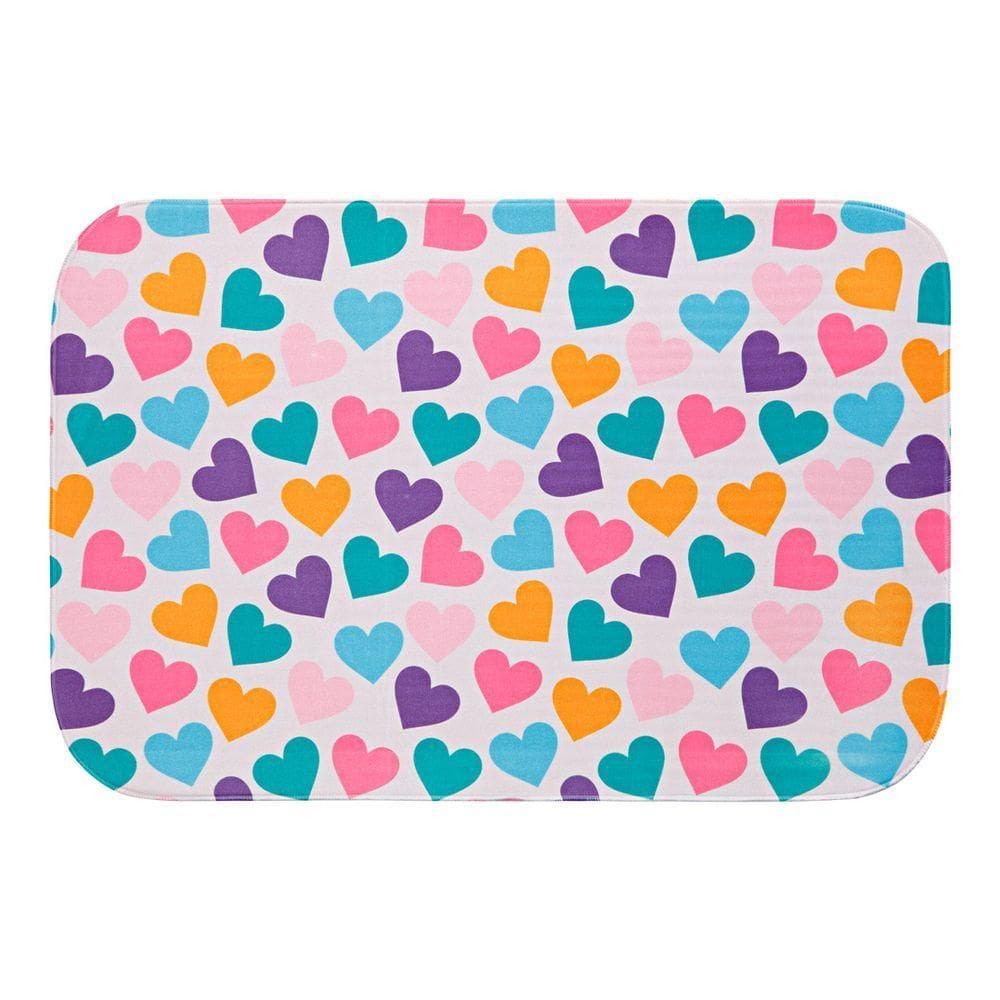 Tapete Para Quarto Estampado Corações Rosa 60cm X 40cm - Base Antiderrapante