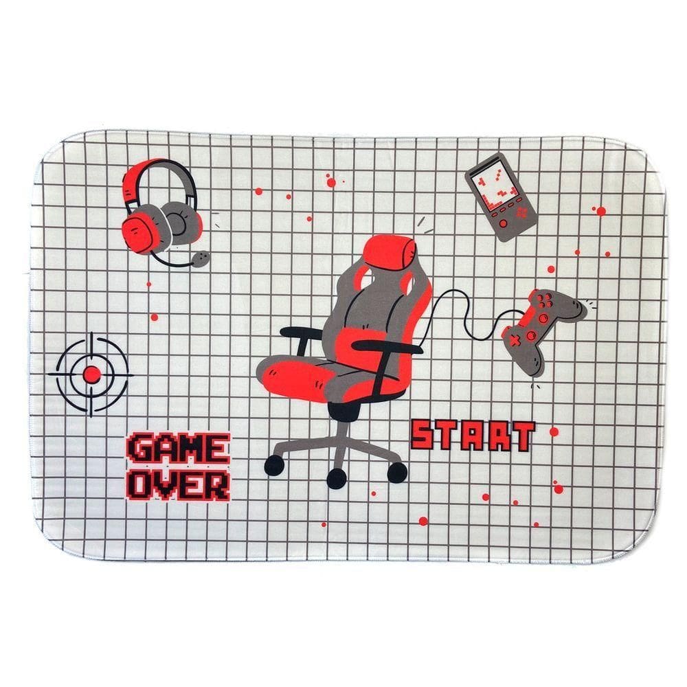Tapete Para Quarto Estampado Game Streamer Vermelho Start 60cm X 40cm - Base Antiderrapante