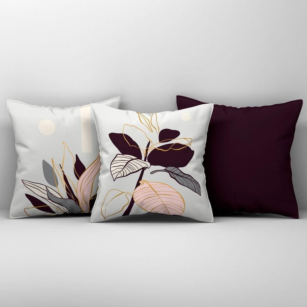 Kit Trio Capas De Almofadas Estampadas Em Veludo Suede 45cm X 45cm - Decoração Luxo Para Sala Cor Uva