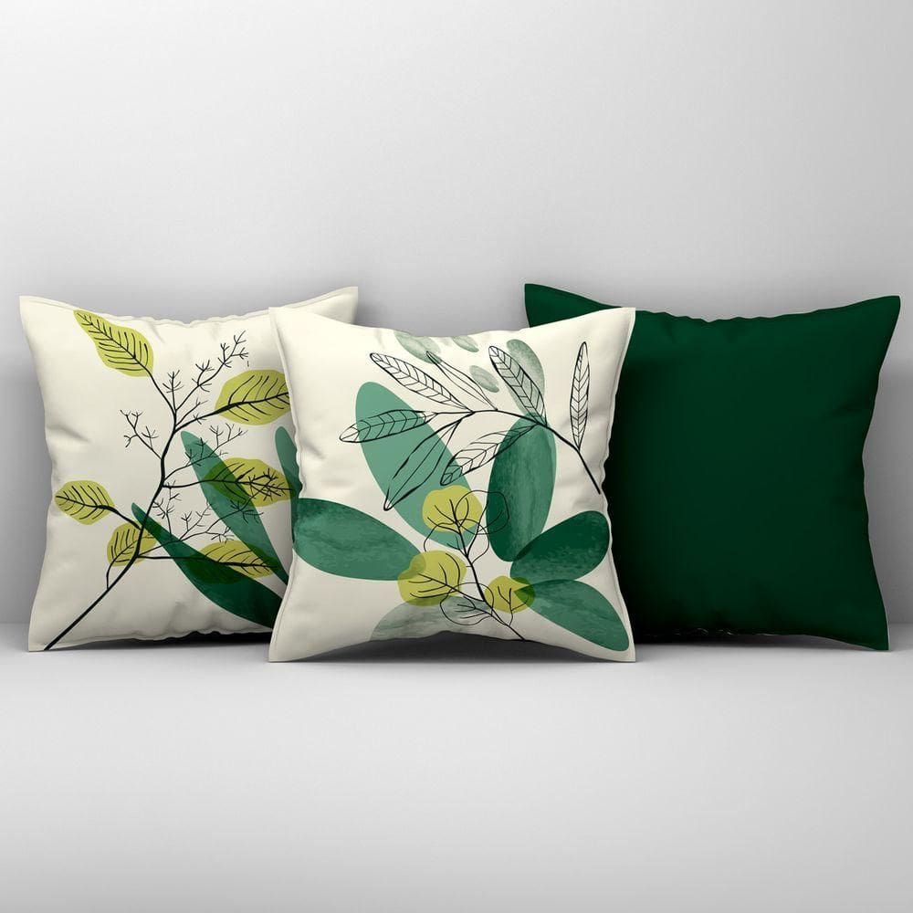 Kit Trio Capas De Almofadas Estampadas Em Veludo Suede 45cm X 45cm - Decoração Luxo Para Sala Cor Verde