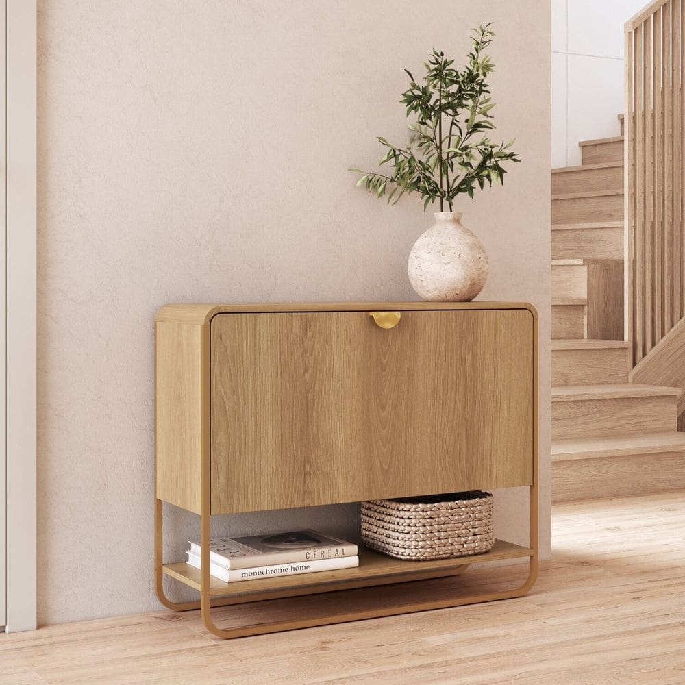 Sapateira 1 Porta 93cm Orgânico Pé Metal Luna Hanover/Dourado