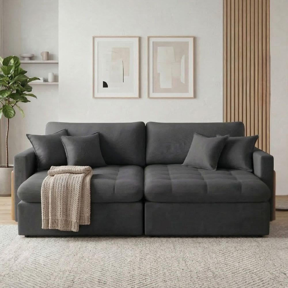 Sofá Cama 4 Lugares Retrátil Reclinável 260cm Veludo com Molas Ensacadas Atena Grafite