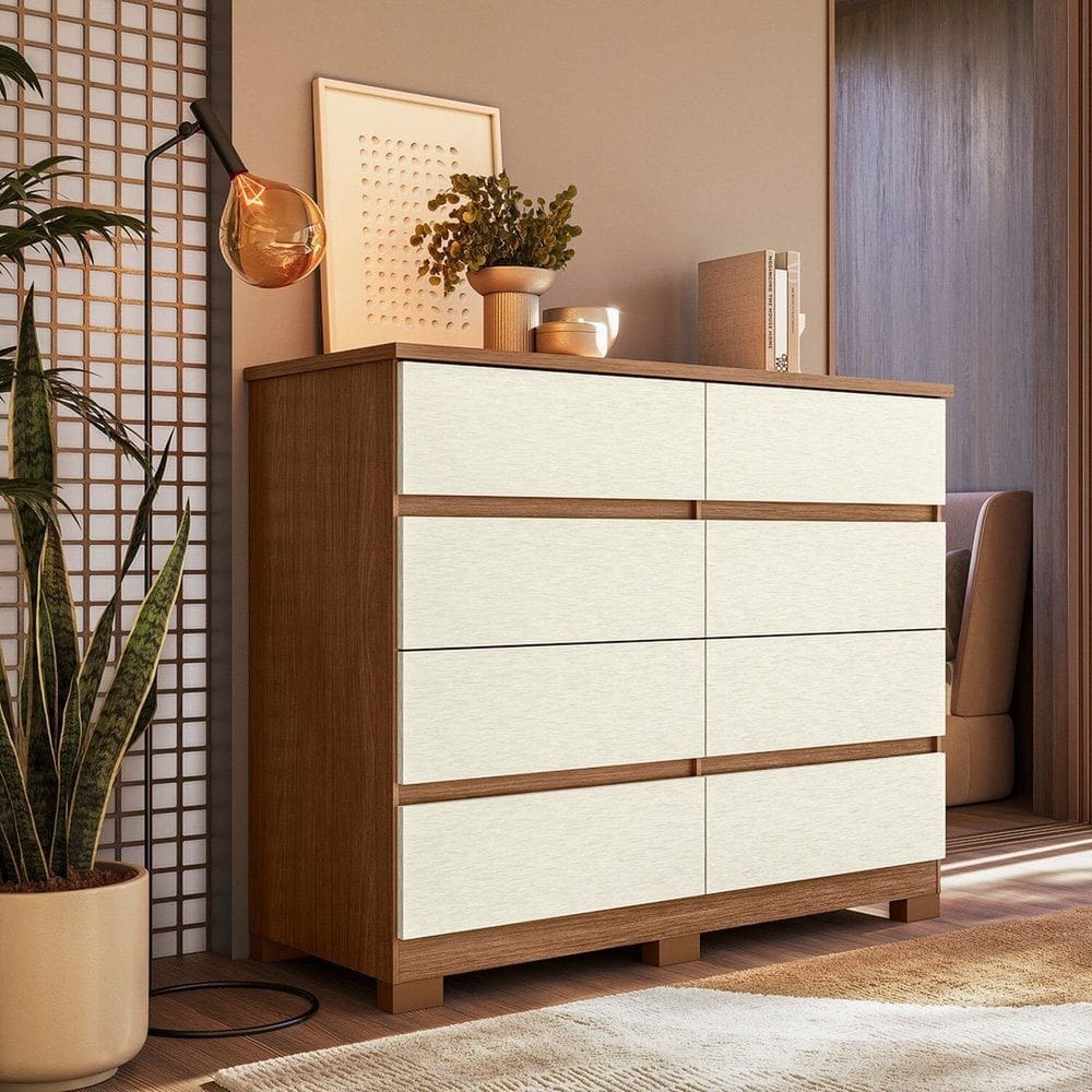 Cômoda com 8 Gavetas Corrediças Telescópicas e Pés Roma Jatobá/Areia