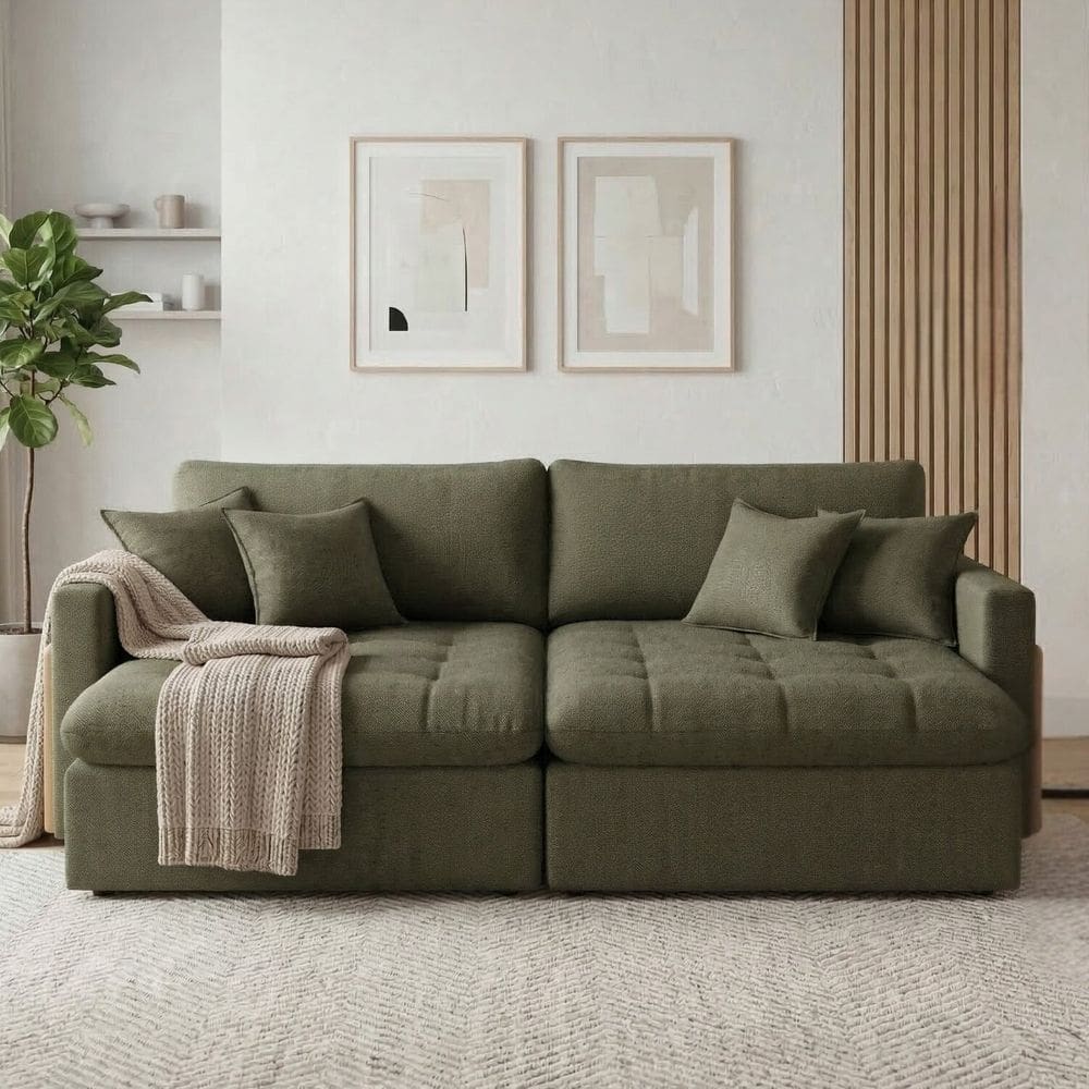 Sofá Cama 2 Lugares Retrátil Reclinável 180cm Linho com Molas Ensacadas Atena Verde