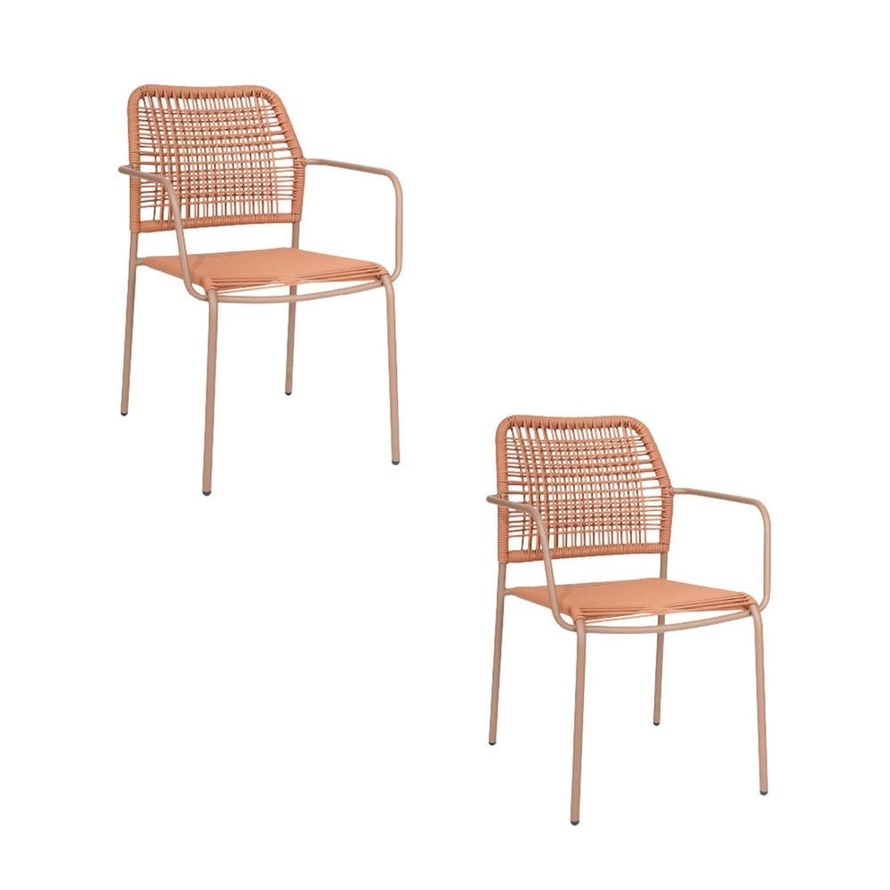 Kit com 2 Cadeiras Aço Carbono e Corda Náutica para Área Externa Copacabana Terracota