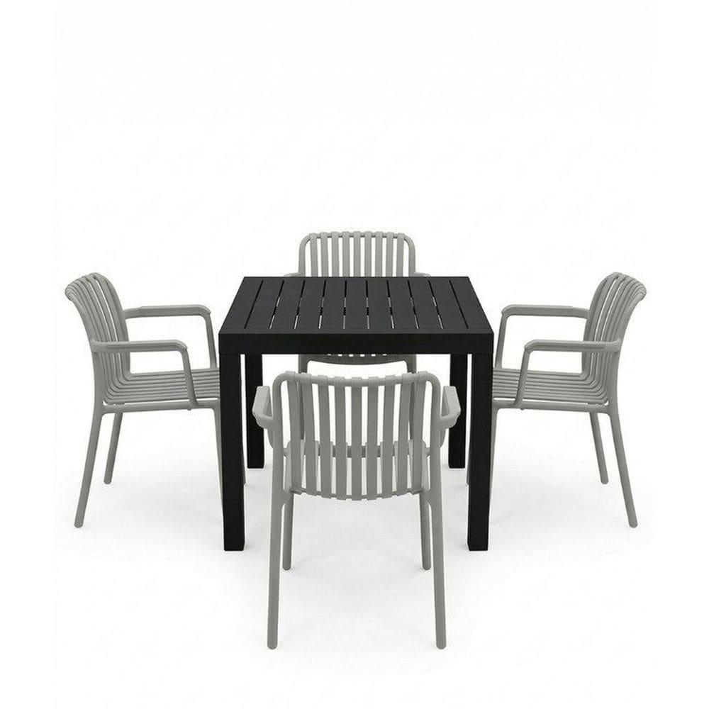 Kit 1 Mesa Creta e 4 Cadeira Tulum em Polipropileno Preto/ Nude