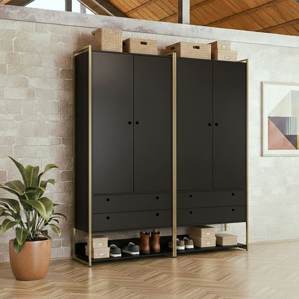 Guarda Roupa Closet Modulado 4 Gavetas 2 Cabideiros Estrutura Metalica 180cm Olivar Preto Ac