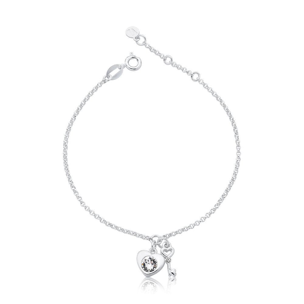 Pulseira Coração e Chave Revestida em Prata