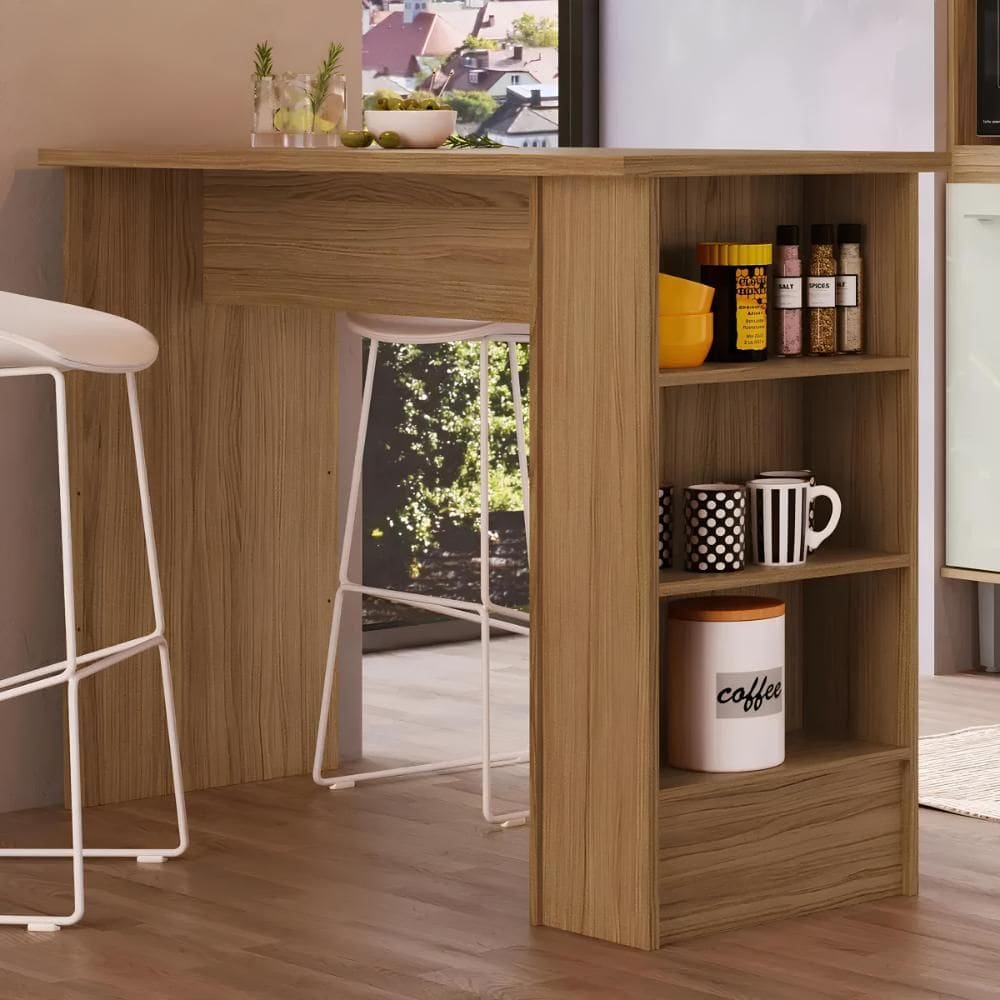 Bancada de Cozinha Ilha Gourmet Americana 2 Prateleiras 3 Nichos 130cm Linha Gaia CO8000 Cor Marrom Naturalle - Decibal Móveis