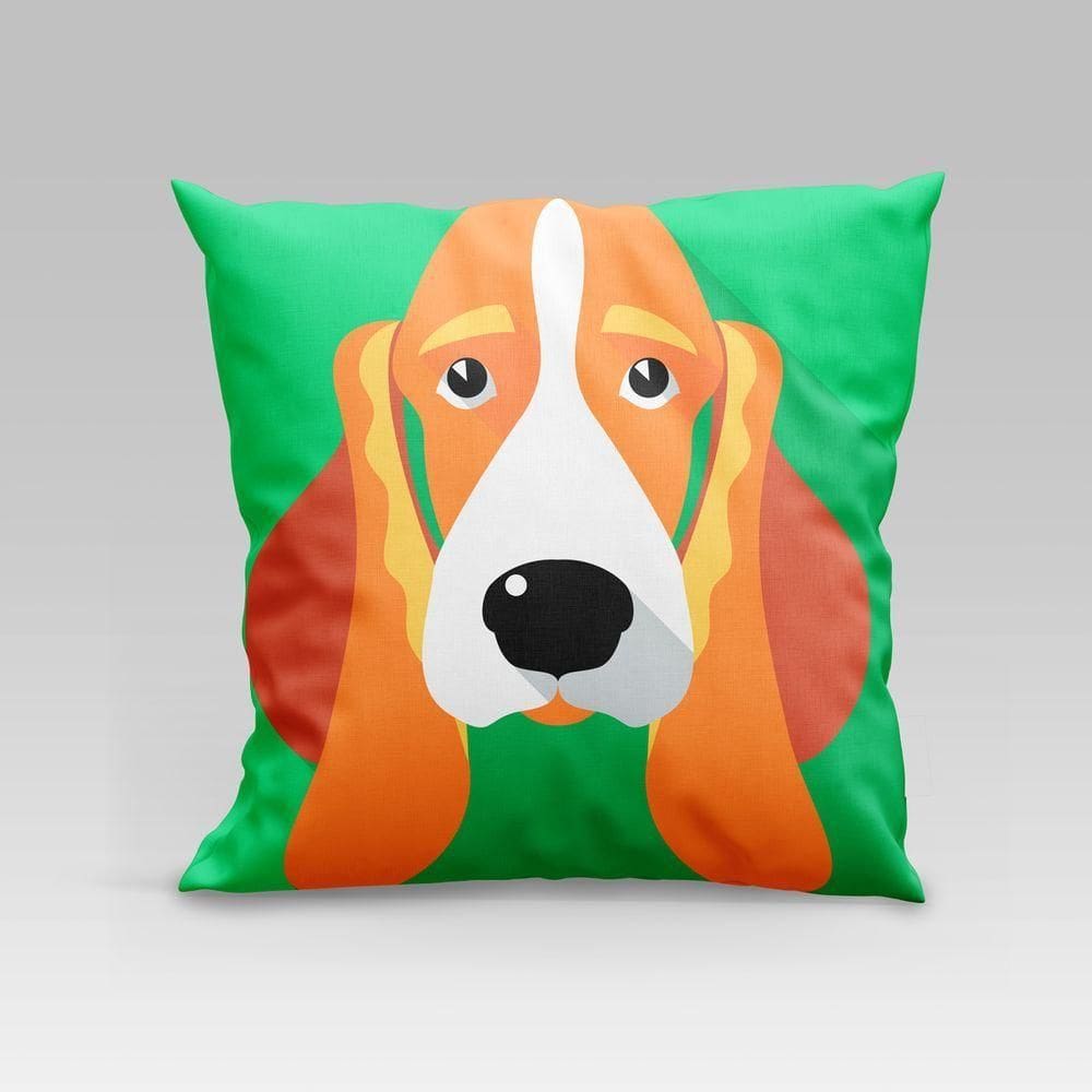 Capa De Almofada Estampada Pet Dog Em Veludo Suede 45cm X 45cm - Decoração Raças Cachorros Cor Basset Hound