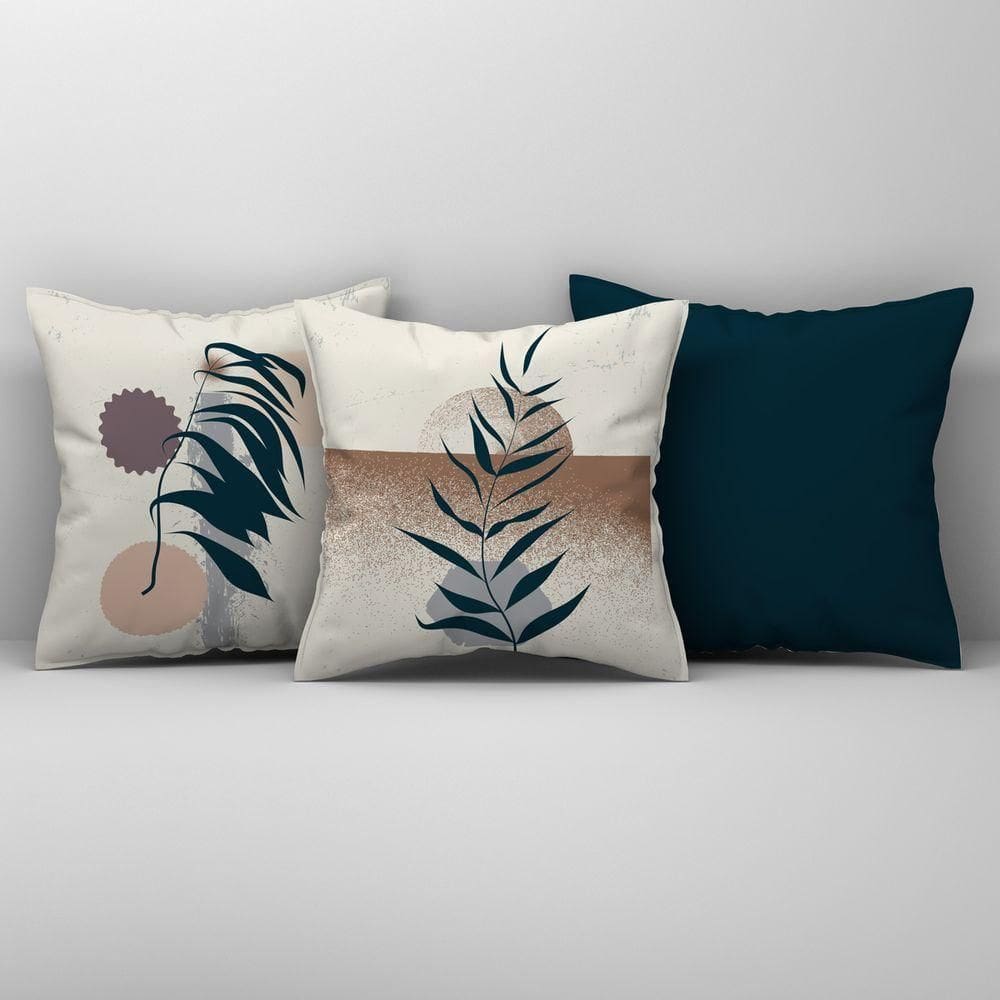 Kit Trio Capas De Almofadas Estampadas Folhas Em Veludo Suede 45cm X 45cm - Decoração Luxo Para Sala Cor Verde Escuro