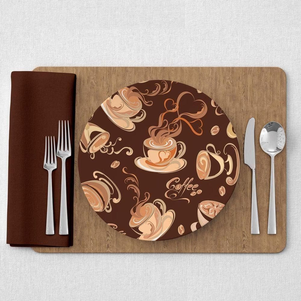 Capa De Sousplat Estampado Com Guardanapos Mesa Posta Jogo Americano 06 Lugares Café Tabaco