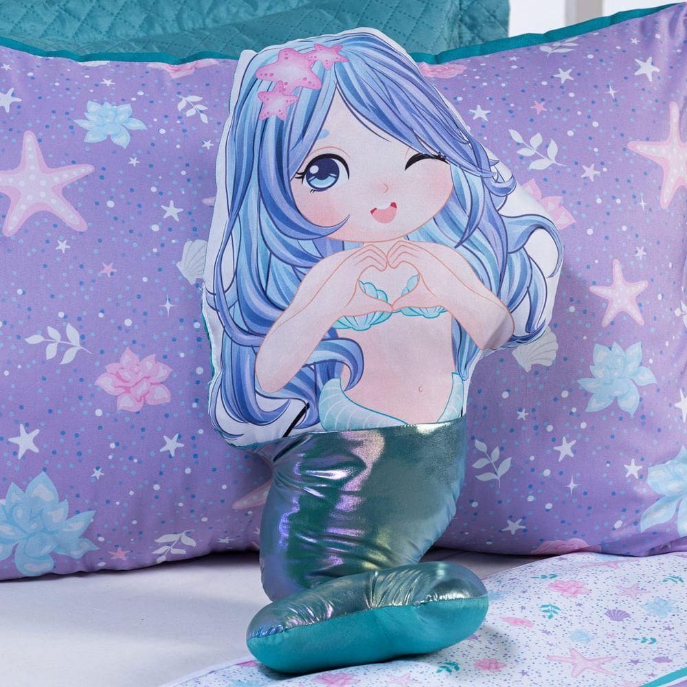 Almofada Infantil Boneca Avulsa Sereia Verde Tiffany Cauda Furtacor C/ Enchimento Silicone